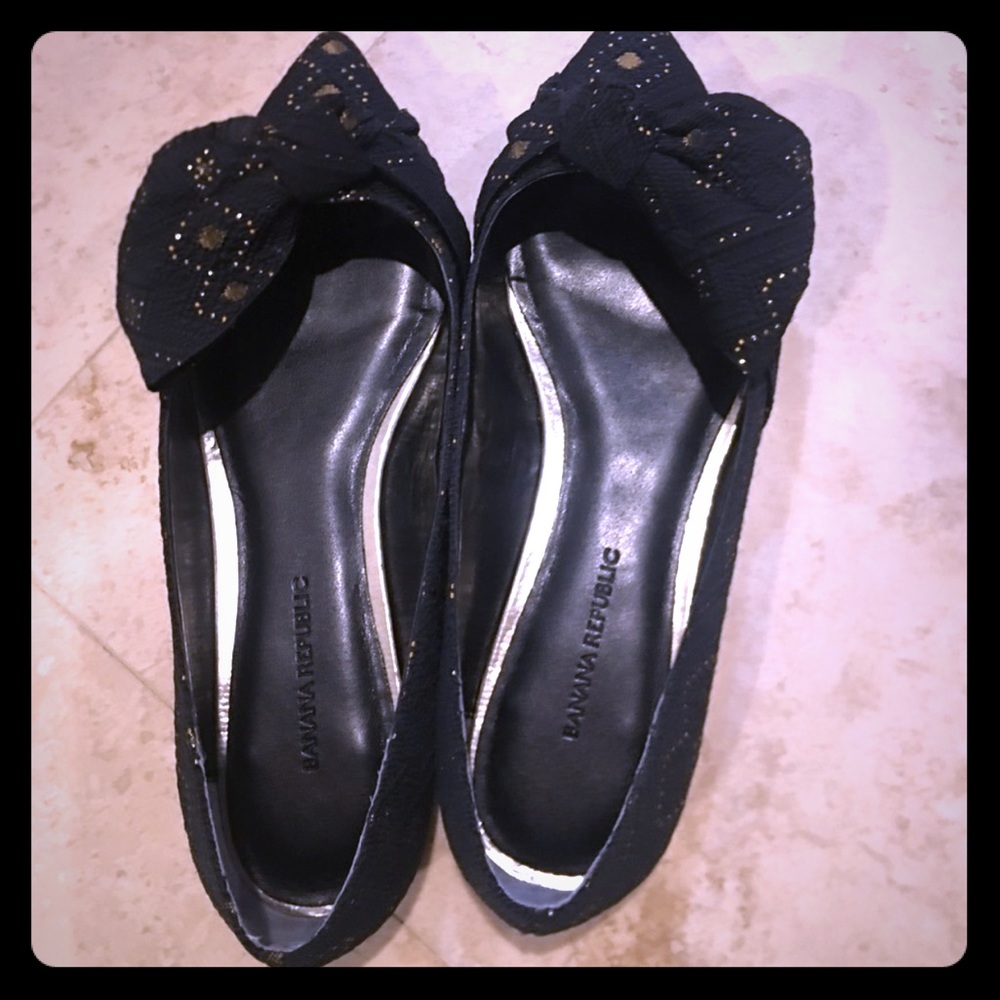 Banana republic black & gold bow pointy flats 6.5